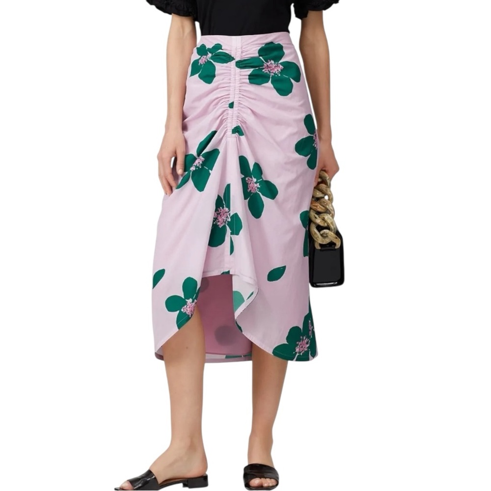 Kate Spade Grand Floral Ruched Lilac Floral Midi Skirt 8